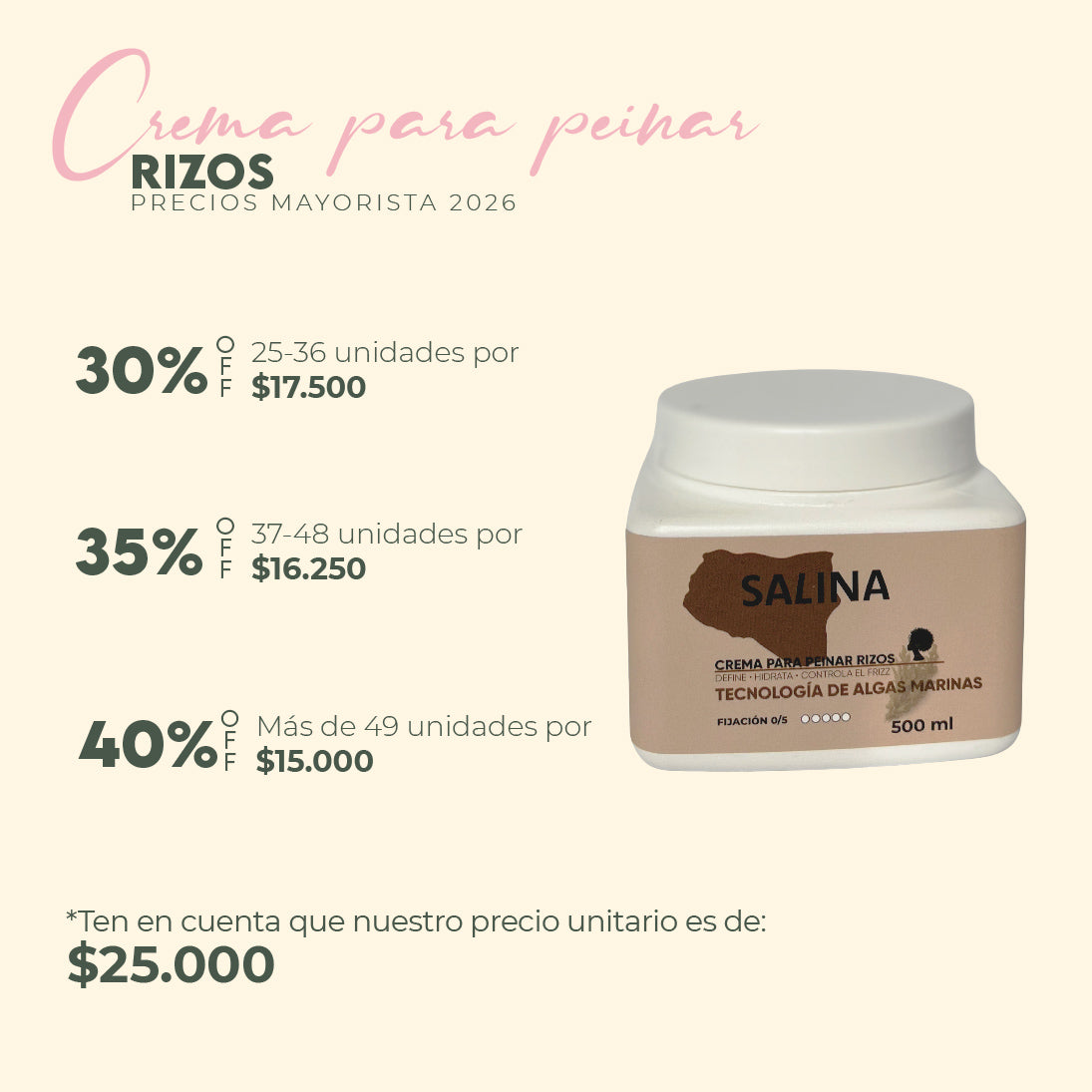 Crema para peinar capilar SALINA 500gr Mayorista