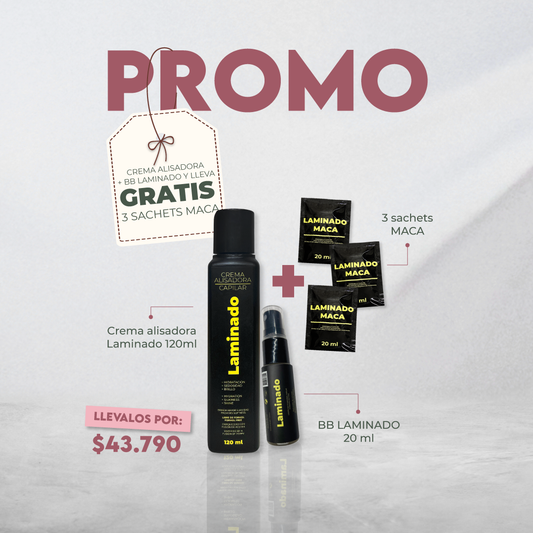 CREMA ALISADORA LAMINADO 120ML + BB LAMINADO 20ml (GRATIS 3 SACHETS MACA)