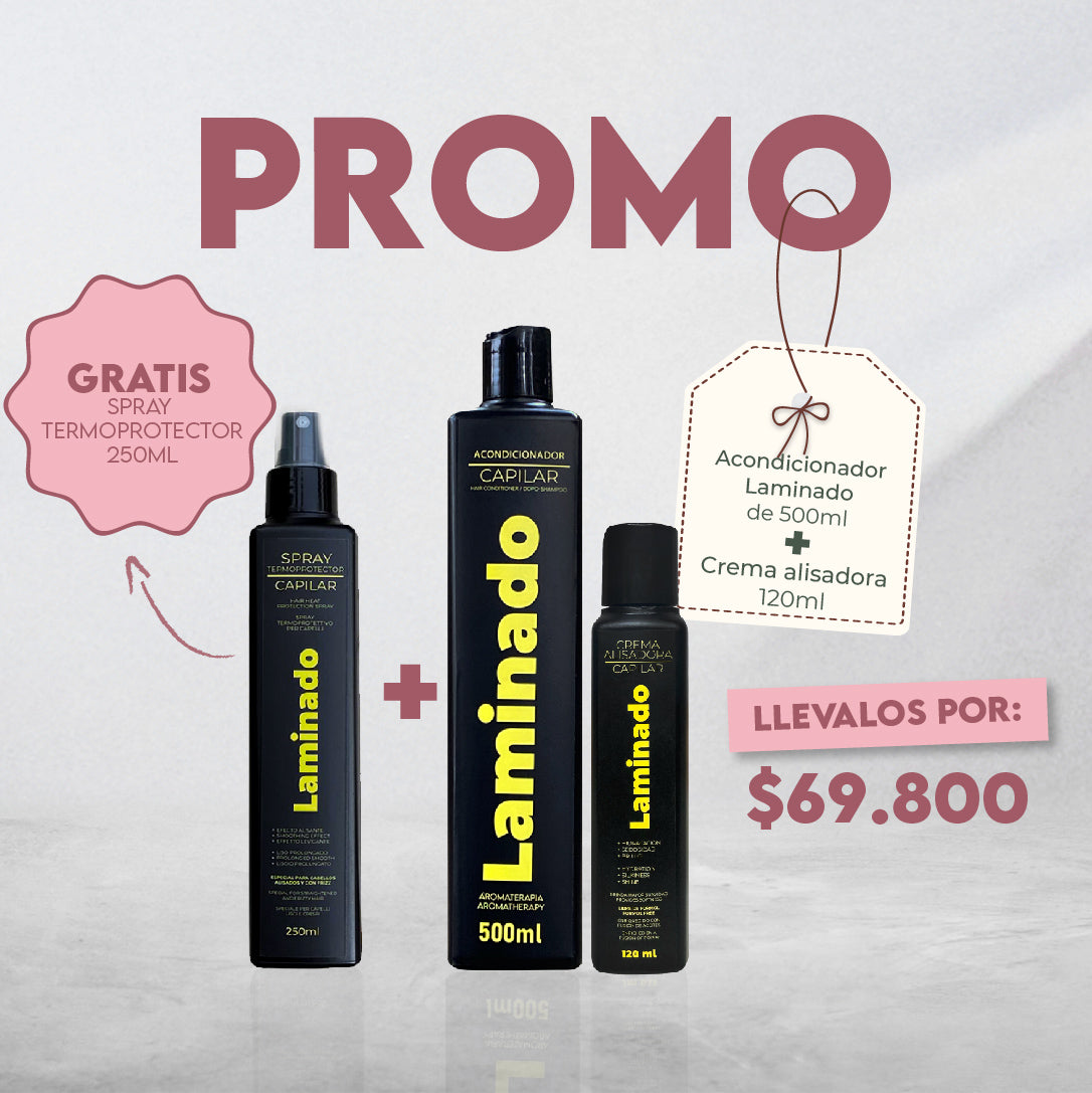 Promo Laminado crema alisadora 120ml + Shampoo o Acondicionador Laminado (GRATIS TERMOPROTECTOR LAMINADO)