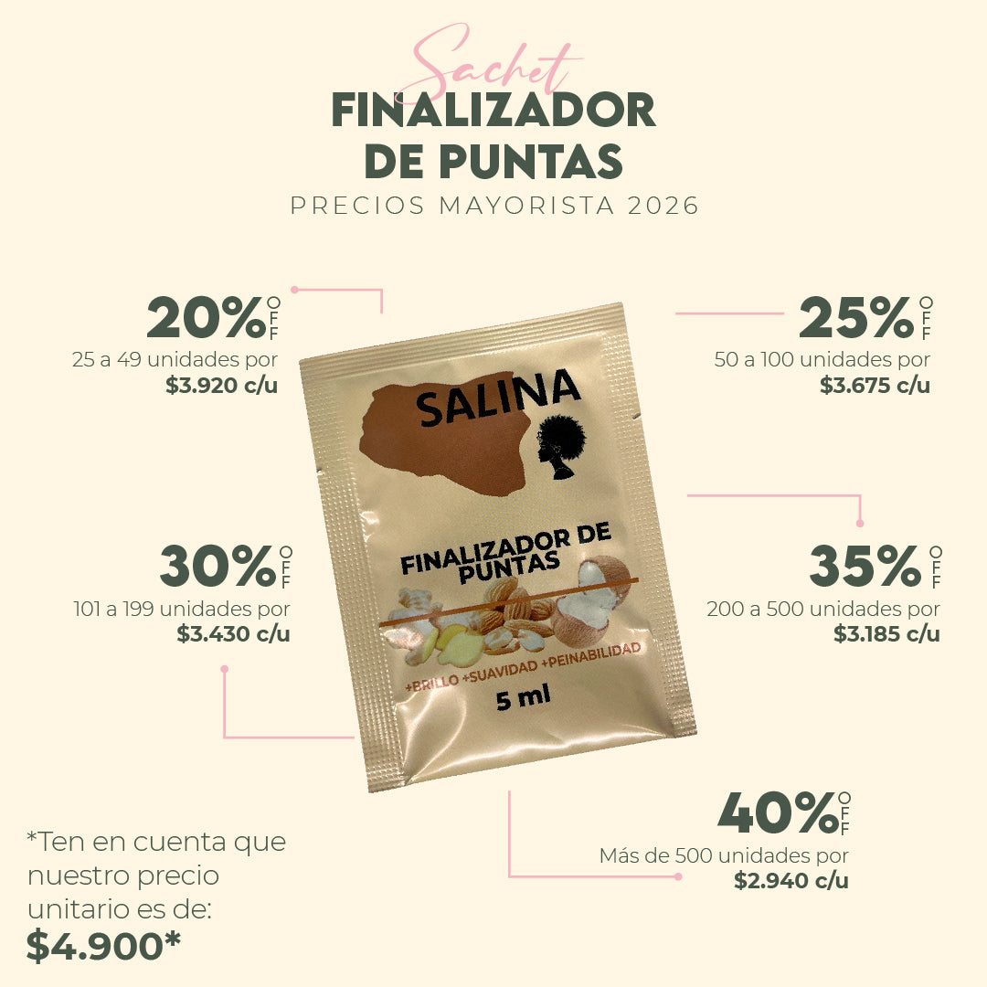 SACHET FINALIZADOR DE PUNTAS PARA RIZOS SALINA 5ML MAYORISTA