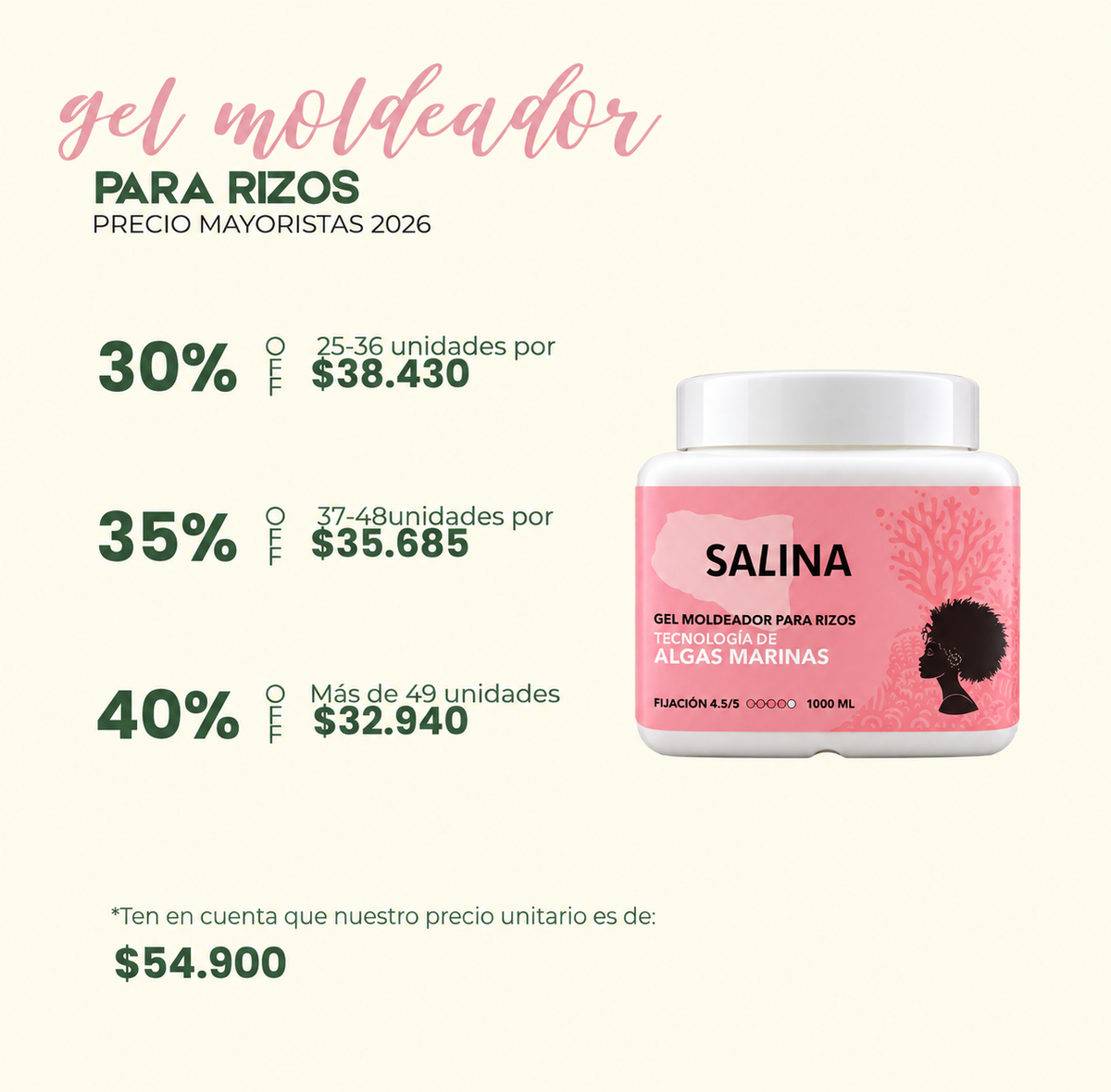 GEL MOLDEADOR DE RIZOS SALINA 1000ML MAYORISTAS