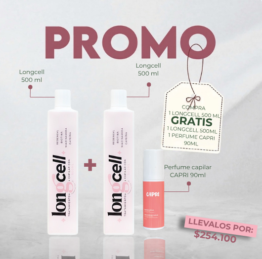 PROMO COMPRA 1 LONGCELL, LLEVA GRATIS UNO IGUAL + 1 PERFUME CAPRI