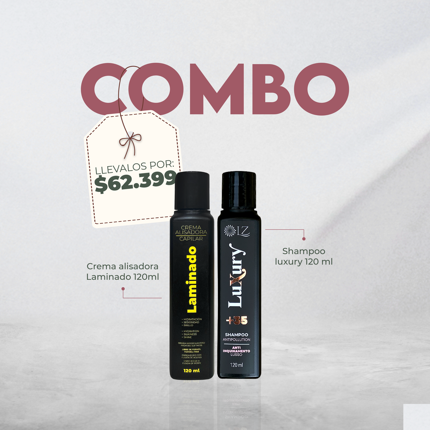 CREMA ALISADORA LAMINADO 120ml + LUXURY SHAMPOO 120ML