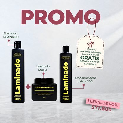 PROMO LAMINADO: LLEVA UN SHAMPOO LAMINADO +  LAMINADO MACA DE 400ML, LLEVA GRATIS ACONDICIONADOR LAMINADO