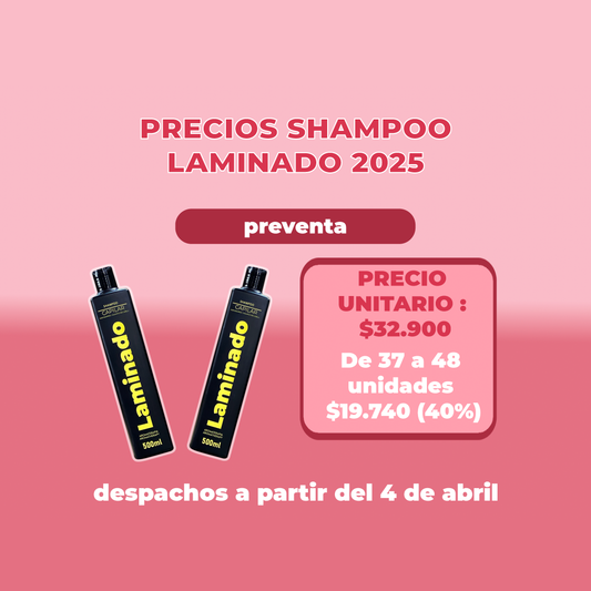 SHAMPOO LAMINADO 500ML MAYORISTA 37 A 48 UNIDADES
