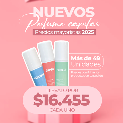 Perfume Capilar Mayorista Capri-Mikonos-Sicilia +49 Unidades