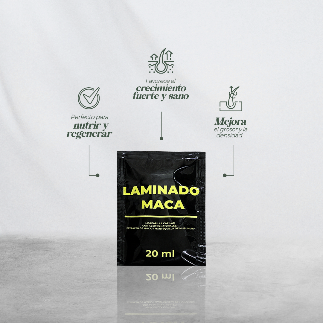 PROMO SACHET LAMINADO MACA + SACHET CREMA GEL DEFINIDORA + SACHET FINALIZADOR DE PUNTAS