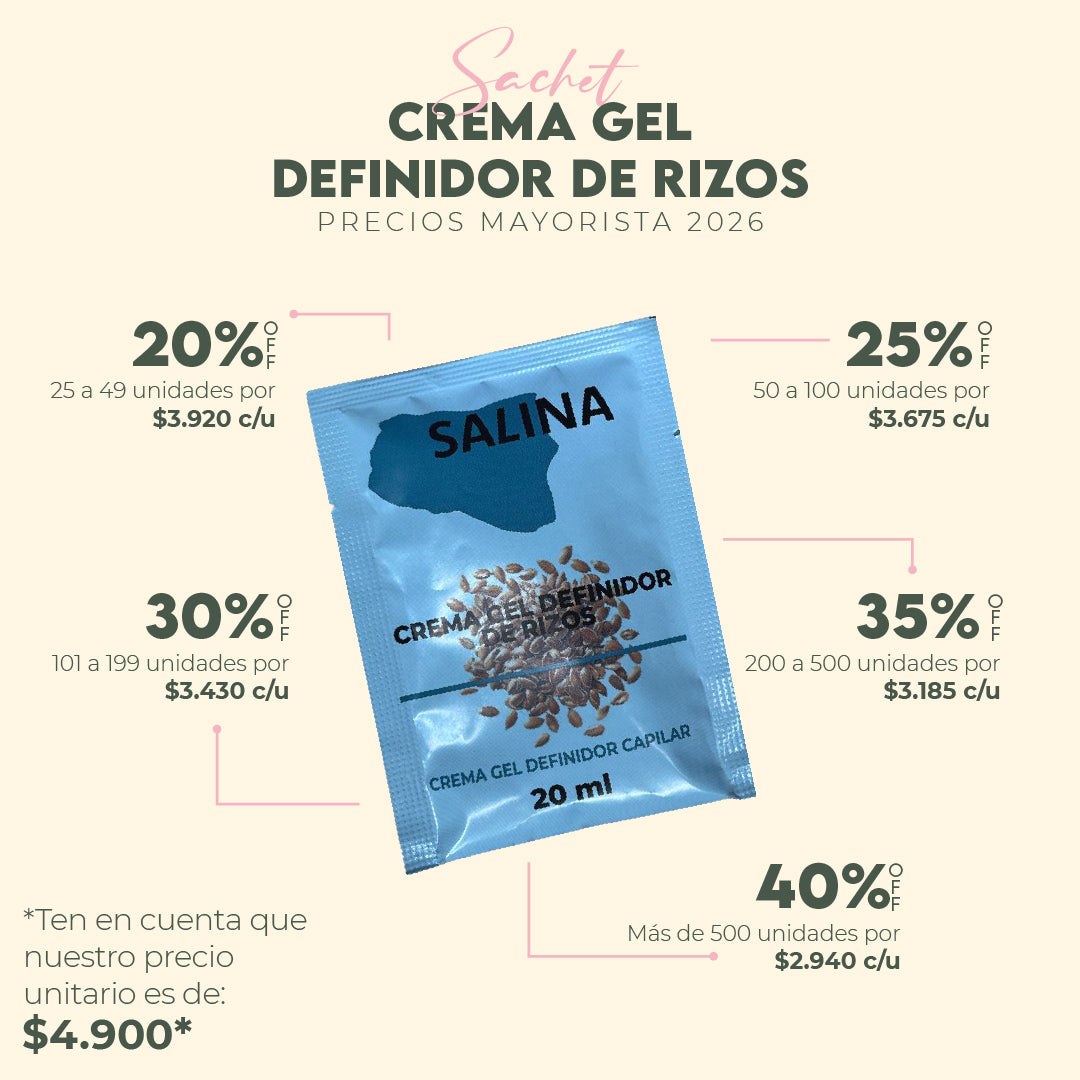 SACHET CREMA GEL DEFINIDOR DE RIZOS SALINA 20ML MAYORISTAS