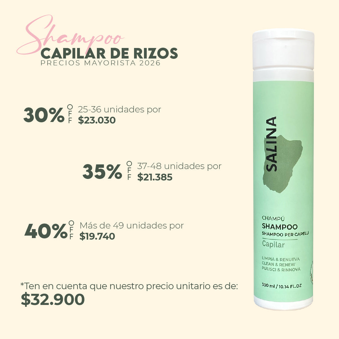 Shampoo Salina Crespas 300ml Mayorista