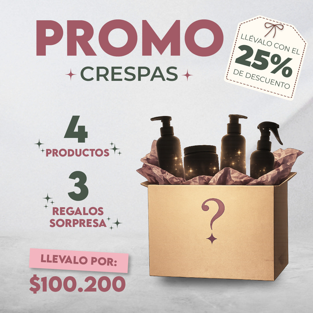 CAJA SORPRESA CRESPAS x 4 productos + 3 Obsequios 🤩 25%OFF
