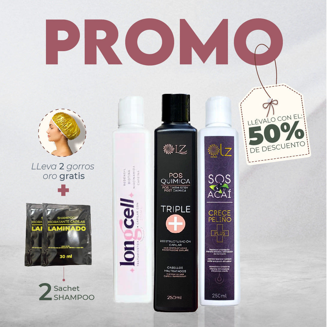 KIT CÓCTEL NUTRITIVO - 50% OFF Hidratación y restauración profunda / LongCell - Sos Acai - Triple+ Medium 250ml