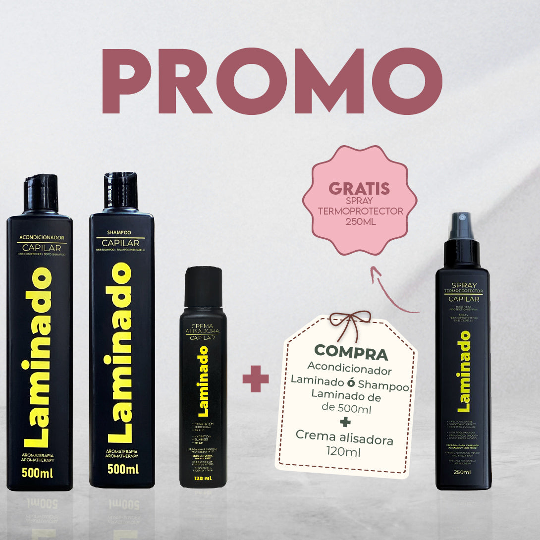 Promo Laminado crema alisadora 120ml + Shampoo o Acondicionador Laminado (GRATIS TERMOPROTECTOR LAMINADO)