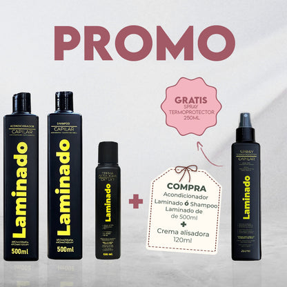 Promo Laminado crema alisadora 120ml + Shampoo o Acondicionador Laminado (GRATIS TERMOPROTECTOR LAMINADO)