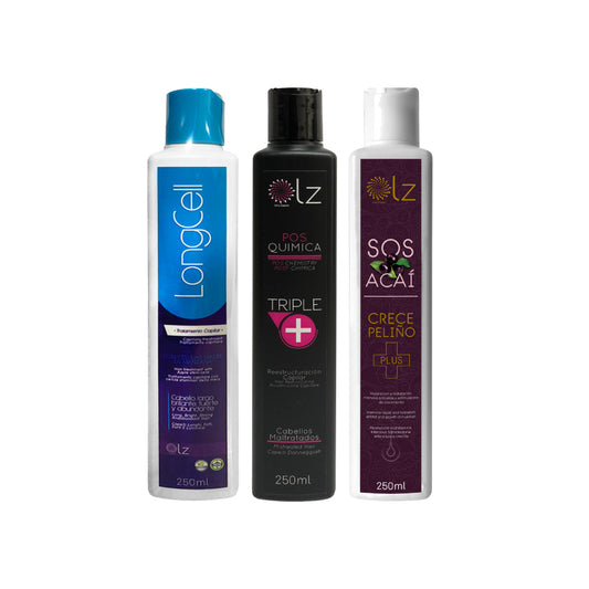 KIT CÓCTEL NUTRITIVO - Hidratación y restauración profunda / LongCell - Sos Acai - Triple+ Medium 250ml